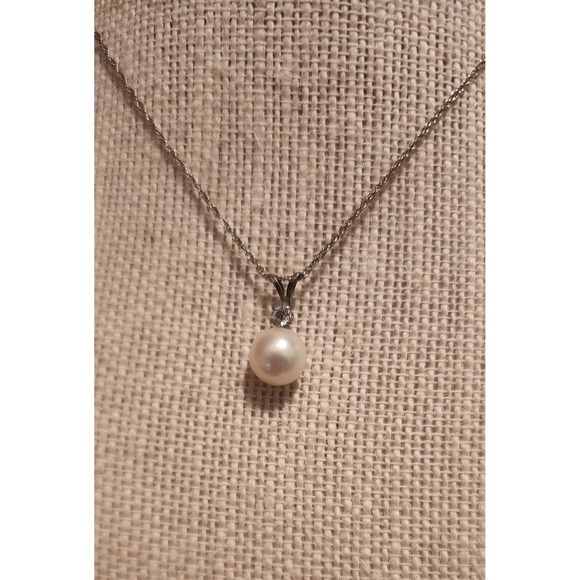 Sterling Silver Cultured Freah Water Pearl Necklace Geniune White Topaz NEW $145 - Picture 2 of 5